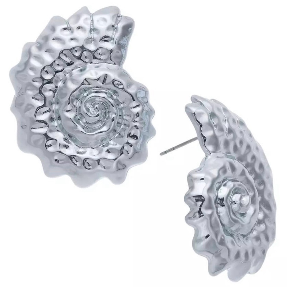 INC International Concepts Rhodium-Plated Textured Shell Statement Stud Earrings - Picture 3 of 3